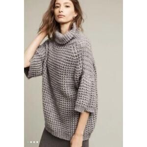 Plenty by Tracy Reese Gray Wool Waffle Knit Turtleneck Half Sleeve Sweater Large